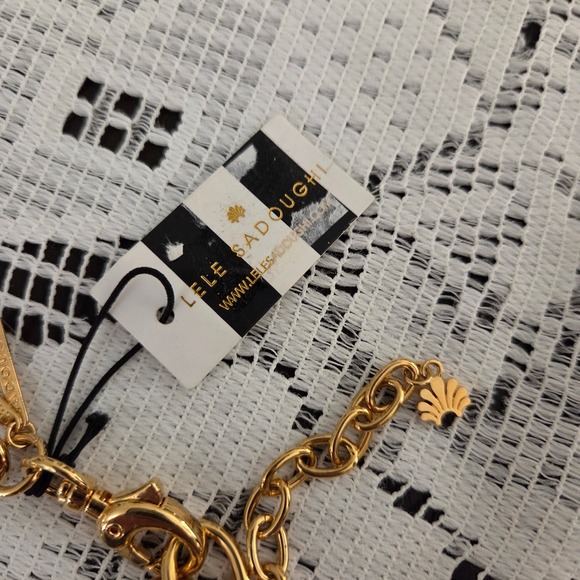 Lele Sadoughi Multi Gemstone Charm Necklace & Drop Earrings Set Gold Tone NEW - Picture 8 of 10